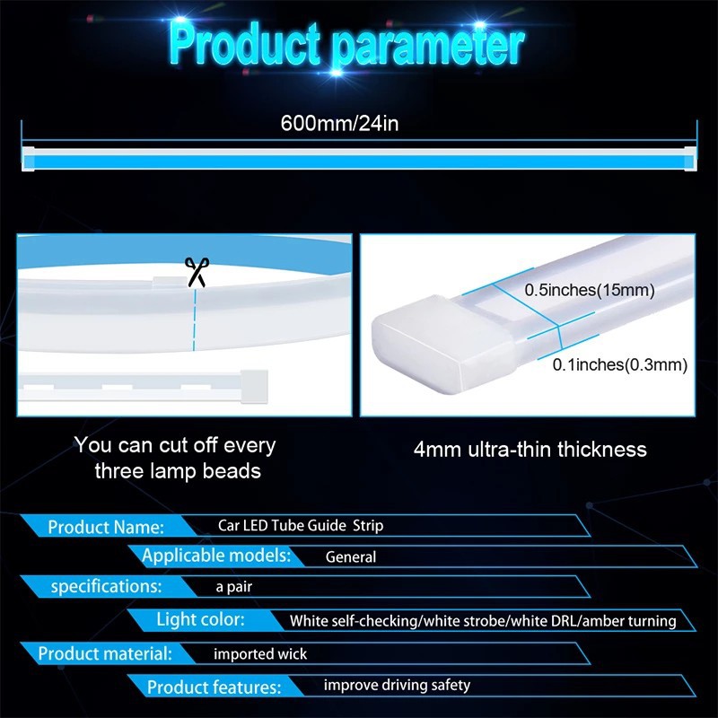 UNI-SHINE 2 cái 30 cm 45 cm 60 cm Led DRL Đèn chạy ban ngày Quét tín hiệu Quét tín hiệu Không thấm nước Hướng dẫn mềm linh hoạt DRL Dải LED cho Lắp ráp ánh sáng xe hơi