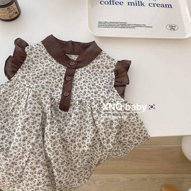 Váy tay ngắn nhỏ họa tiết hoa phong cách phương Tây thời trang Hàn Quốc dành cho bé gái