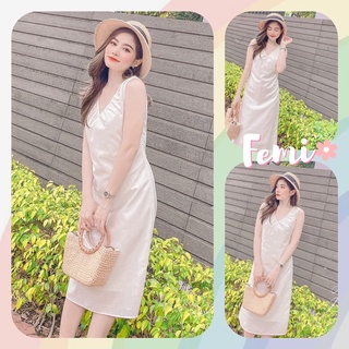 Đầm Suông Linen, váy linen diện hè, đầm linen phom suông màu trắng đơn giản tinh khôi