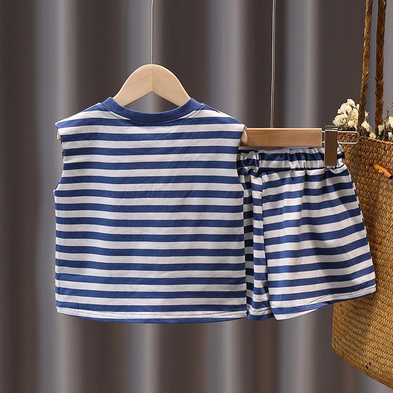 Bộ Quần Áo Ba Lỗ Cotton Kẻ Cho Bé Trai Và Bé Gái Hình Mickey Từ 8 -28Kg Ken Store