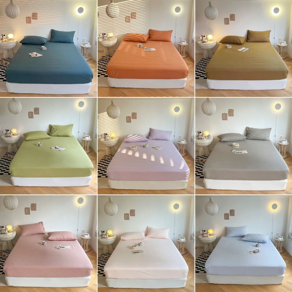 Bộ ga gối cotton tici Lidaco Notag combo ga chun kèm 2 áo gối có 16 sắc màu lựa chọn