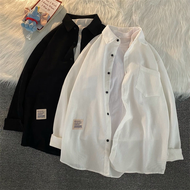 Áo Sơ Mi Tay Dài Dáng Rộng Màu Sắc Đơn Giản Phong Cách Hàn Quốc Cho Nữ