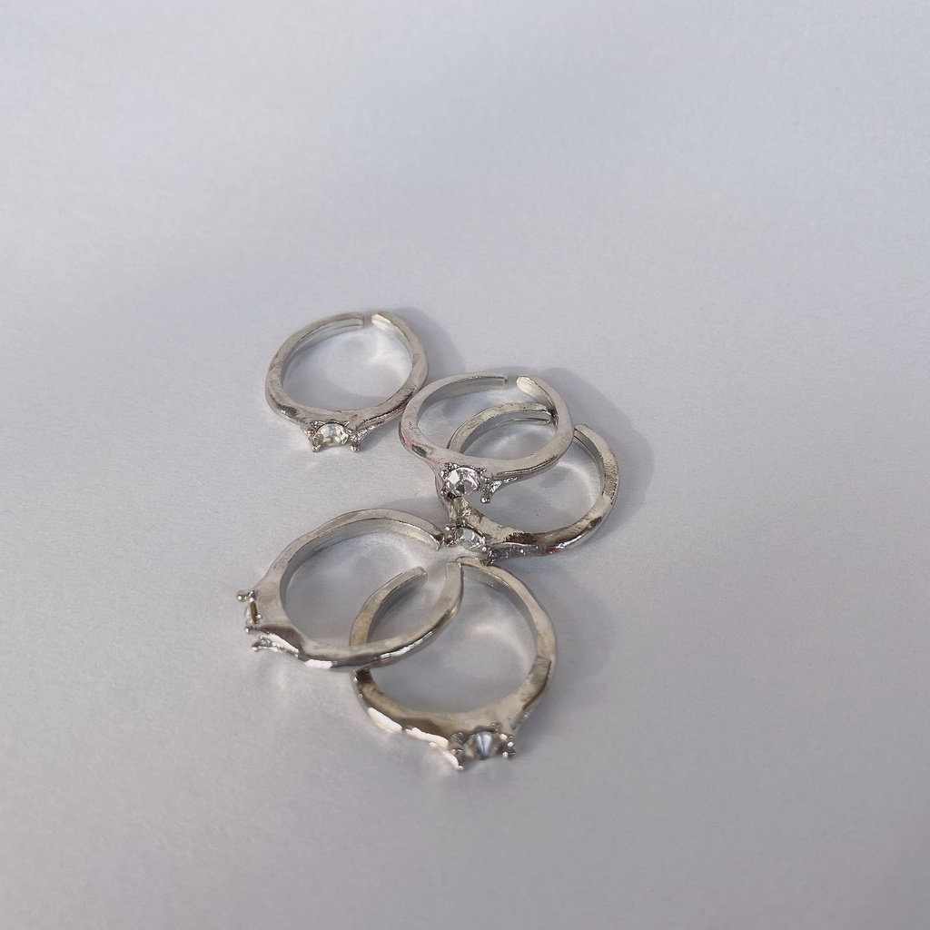 Nhẫn Kim Loại Đính Đá Thiết Kế Đơn Giản Phong Cách hip hop