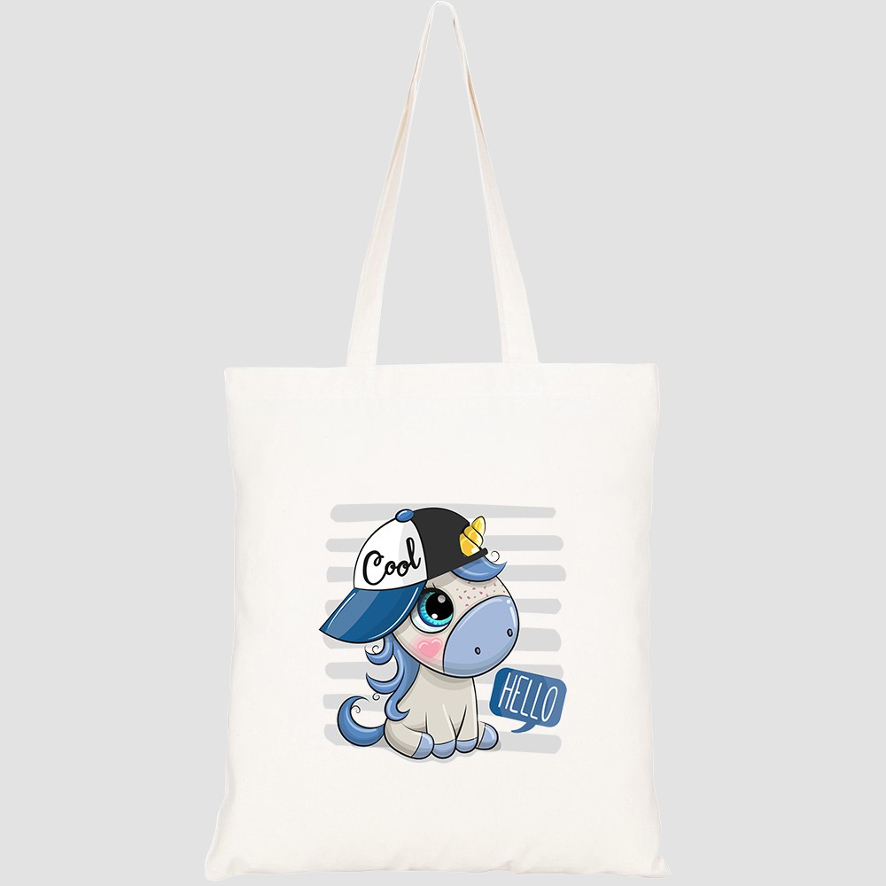 Túi vải tote canvas HTFashion in hình cartoon cool unicorn blue cap HT377