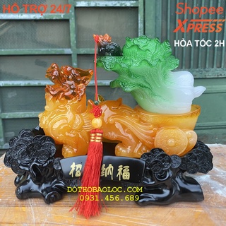 Tượng Tỳ Hưu kéo Bắp cải phong thủy cao 18 cm ngang 25 cm – Vàng