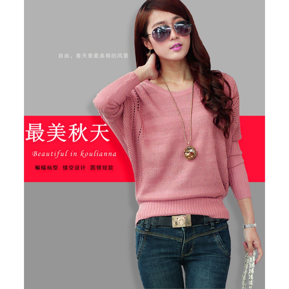 Áo Sweater Tay Dài Cánh Dơi Mỏng Kiểu Hàn Quốc Xinh Xắn Cho Nữ