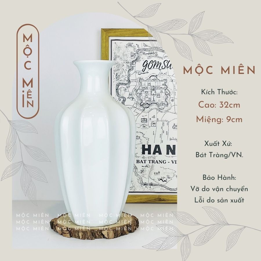 Bình hoa gốm sứ men Trắng cao cấp lọ hoa decor trang trí để bàn nhiều mẫu mã, Mộc Miên, gốm sứ bát tràng