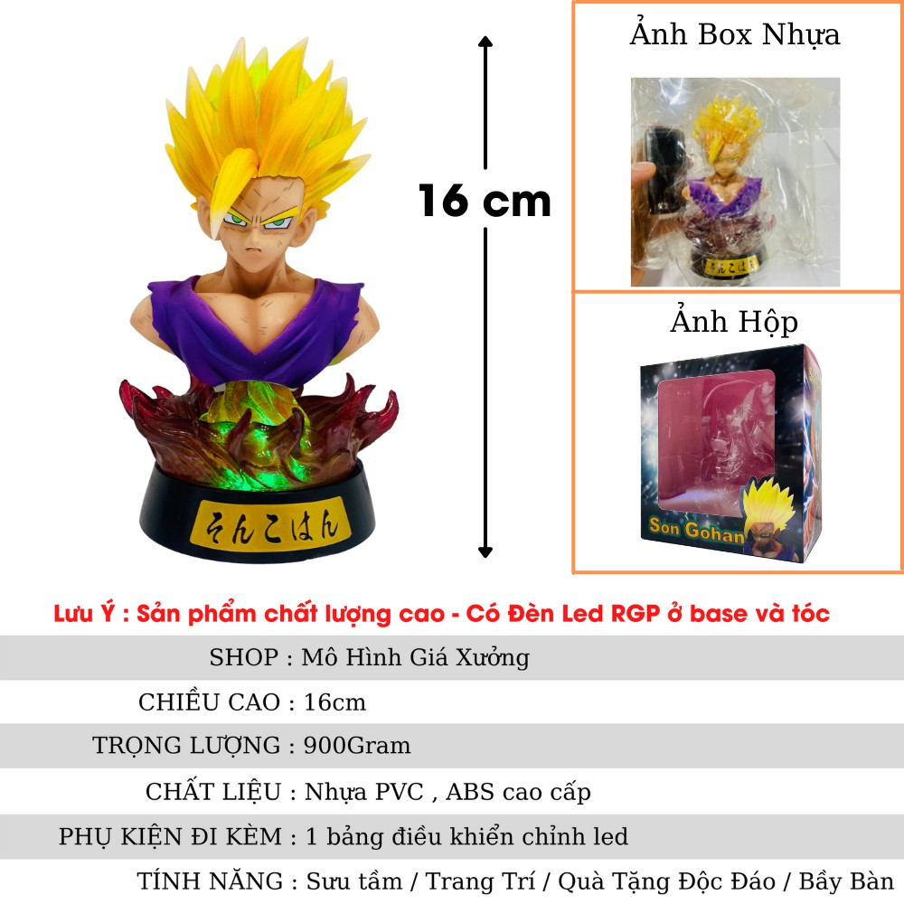 Mô hình Dragon Ball SonGohan Tượng Bán Thân + có led cao 16cm , figure 7 viên ngọc rồng sogoku , mô hình giá xưởng