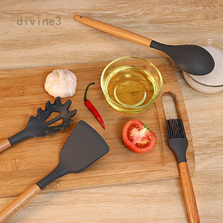 Bộ Dụng Cụ Nhà Bếp Bằng Silicone Tay Cầm Bằng Gỗ