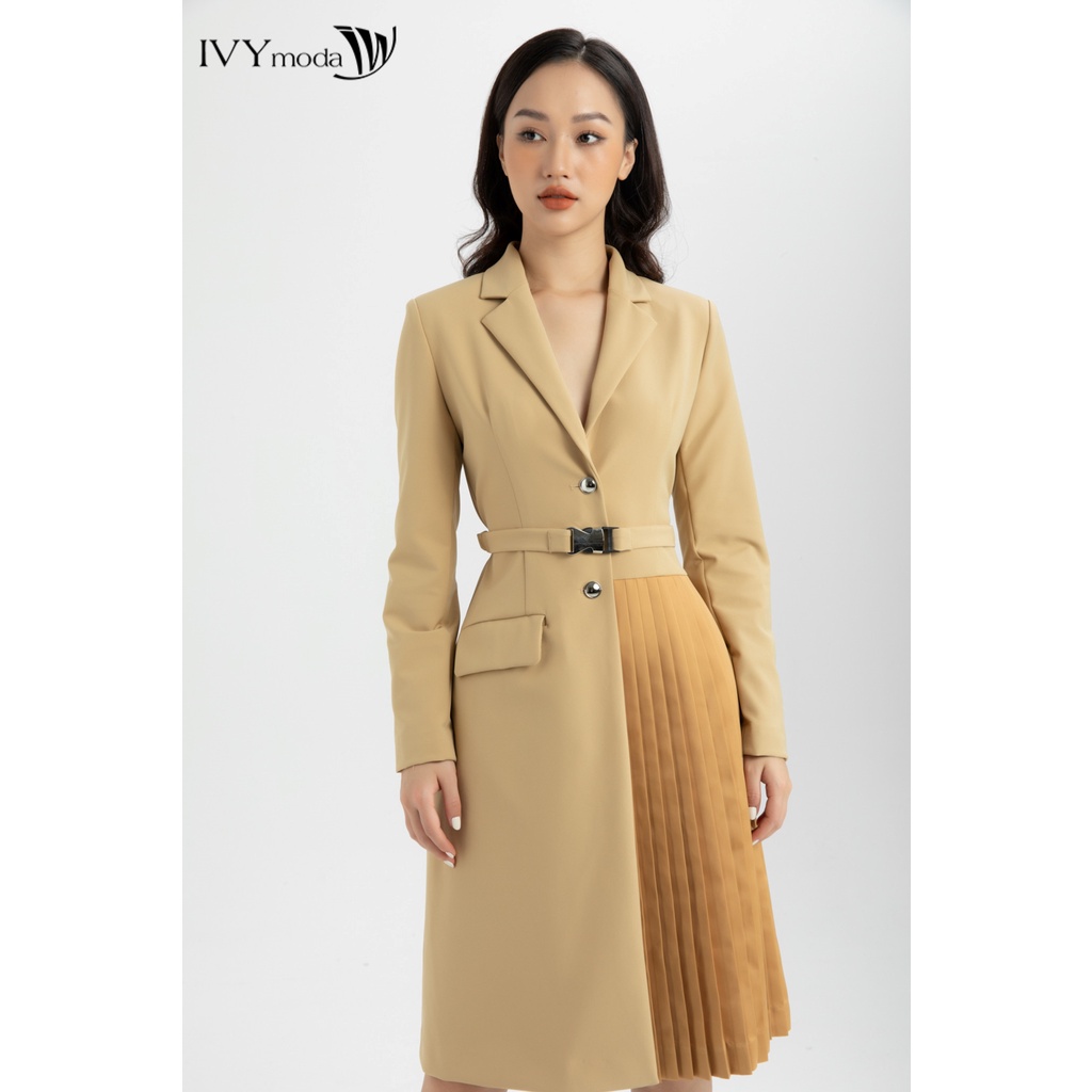 [NHẬP WABRTL5 GIẢM 10% TỐI ĐA 50K ĐH 250K ]Áo khoác blazer nữ dáng dài xếp ly IVY moda MS 71M5943