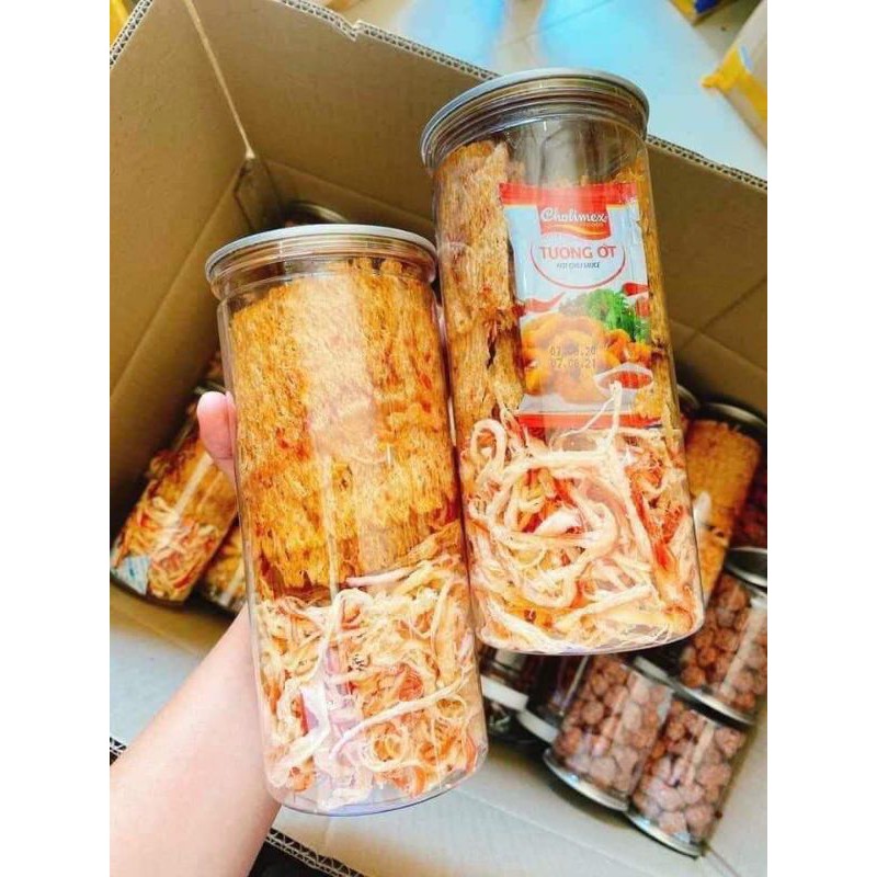 ❤️ lon 200g mực hấp cốt dừa mix mực cán tẩm vị ăn liền, kèm tương ớt