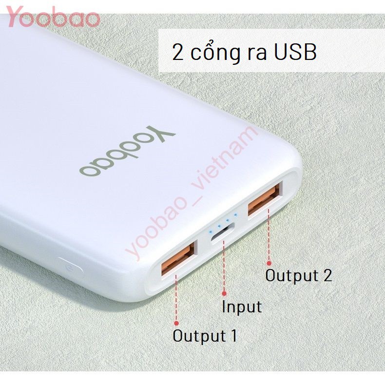 Sạc Dự Phòng Yoobao 10000mAh Pin Polymer Mỏng Nhẹ, Đầu vào Type-C, 2 Đầu Ra USB - YOOBAO D10