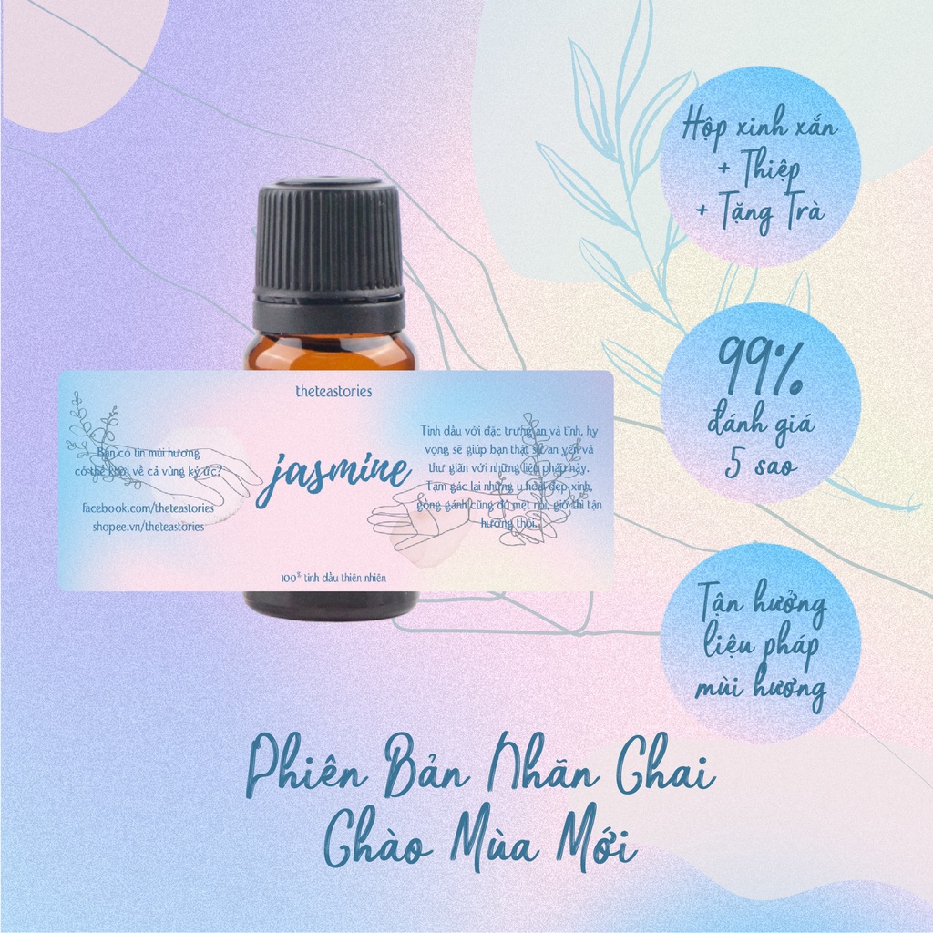 Tinh dầu hoa nhài (jasmine) 10ml nguyên chất giúp thư giãn - Liệu pháp mùi hương - The Tea Stories