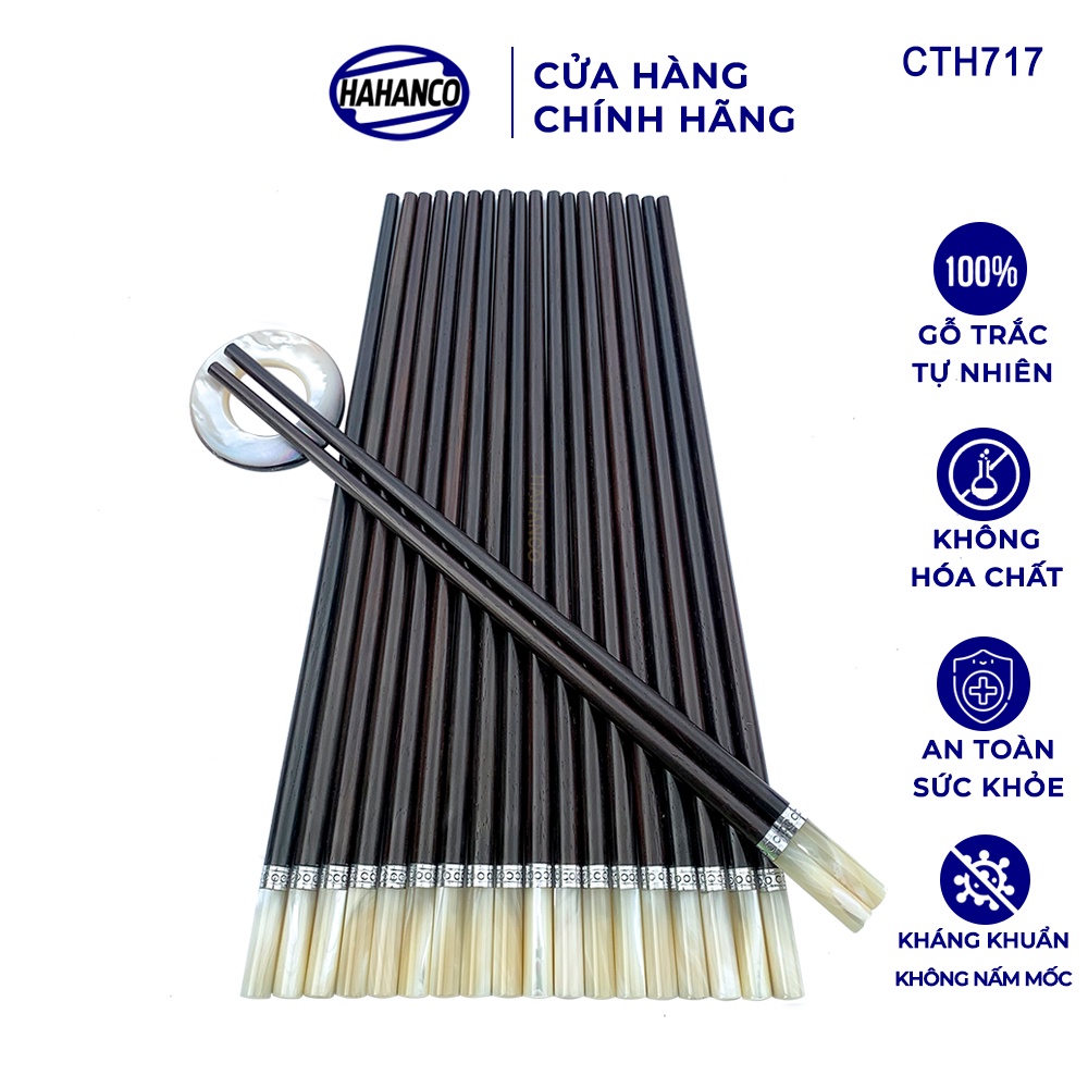 Đũa Tròn Gỗ Trắc Đầu Ốc Viền Bạc Super VIP HAHANCO (Hộp 10 Đôi) Giới Thượng Lưu- CTH717