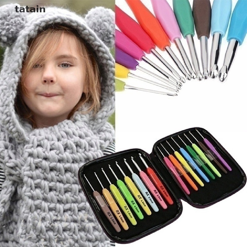 [TAT] 8/16pcs Colored Crochet Hooks Yarn Aluminum Knitting Needles Set Tool Kit with B CVX