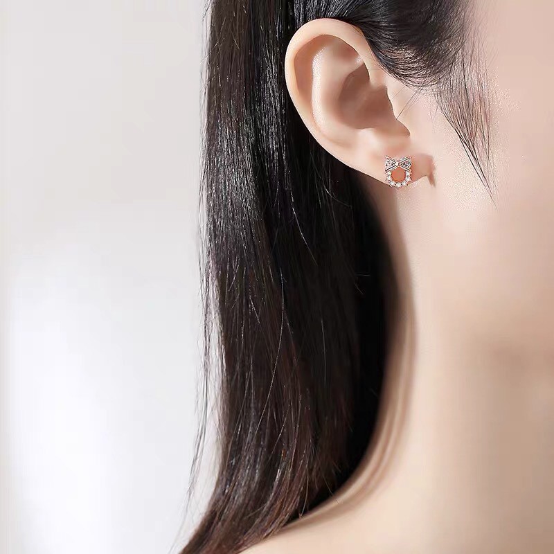 Bông tai bạc nữ Mon Lilas Mặt Nơ đính đá K122006