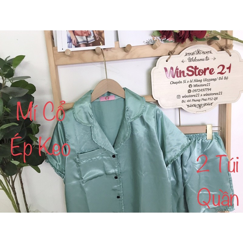 ( Freesize Lụa ) Đồ Bộ Pijama Lụa viền bèo - Tay Ngắn Quần Dài | BigBuy360 - bigbuy360.vn