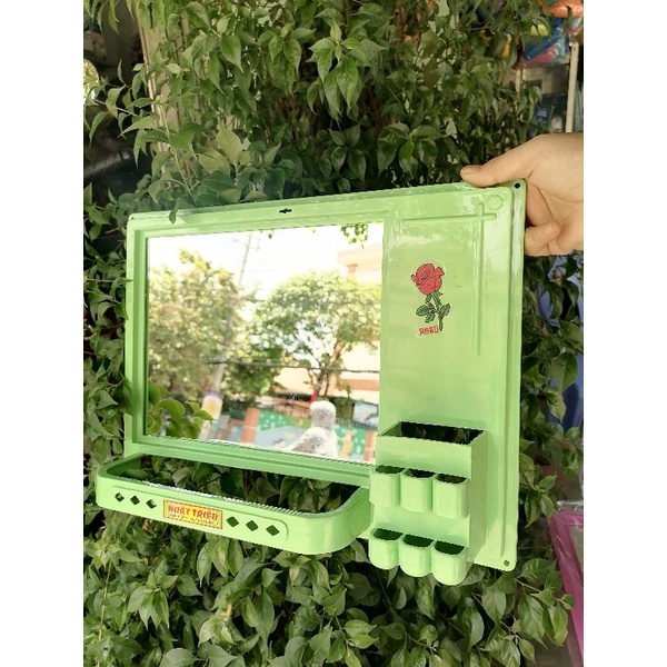 Kệ đựng bàn chải kèm gương phòng tắm treo tường Nhật Triều cao cấp kèm kệ để bàn chải + kem đánh răng ..