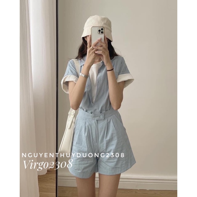 [Ảnh thật/Sẵn]Set áo croptop thô tay gập mix sooc siêu xinh