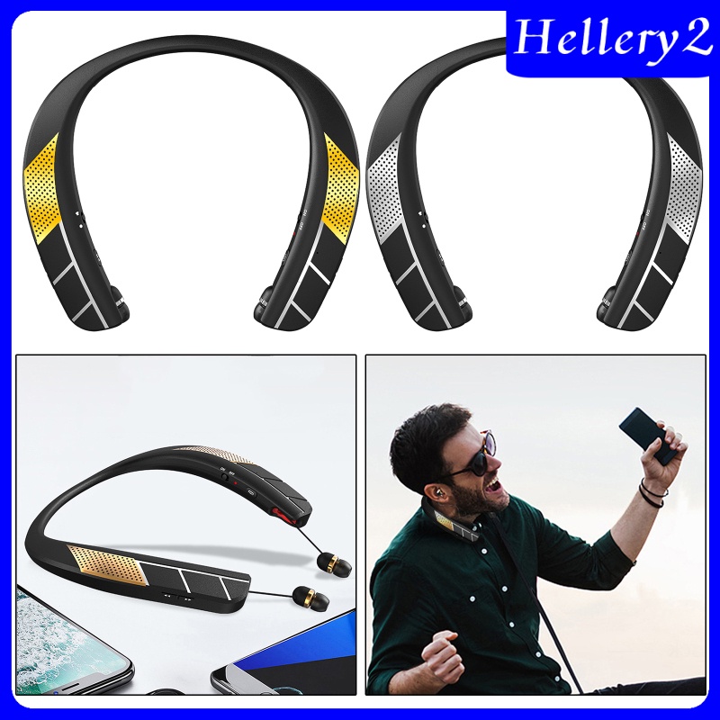 [HELLERY2] Neckband Wireless Speaker HD Low Latency w/ Retractable Earbuds Portable