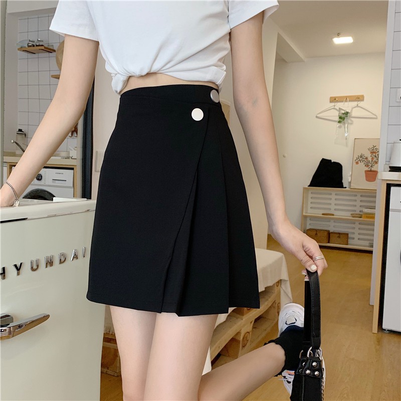 Chân váy chữ a cạp cao xếp ly hông / chân váy phong cách hàn quốc hàng quảng châu | BigBuy360 - bigbuy360.vn