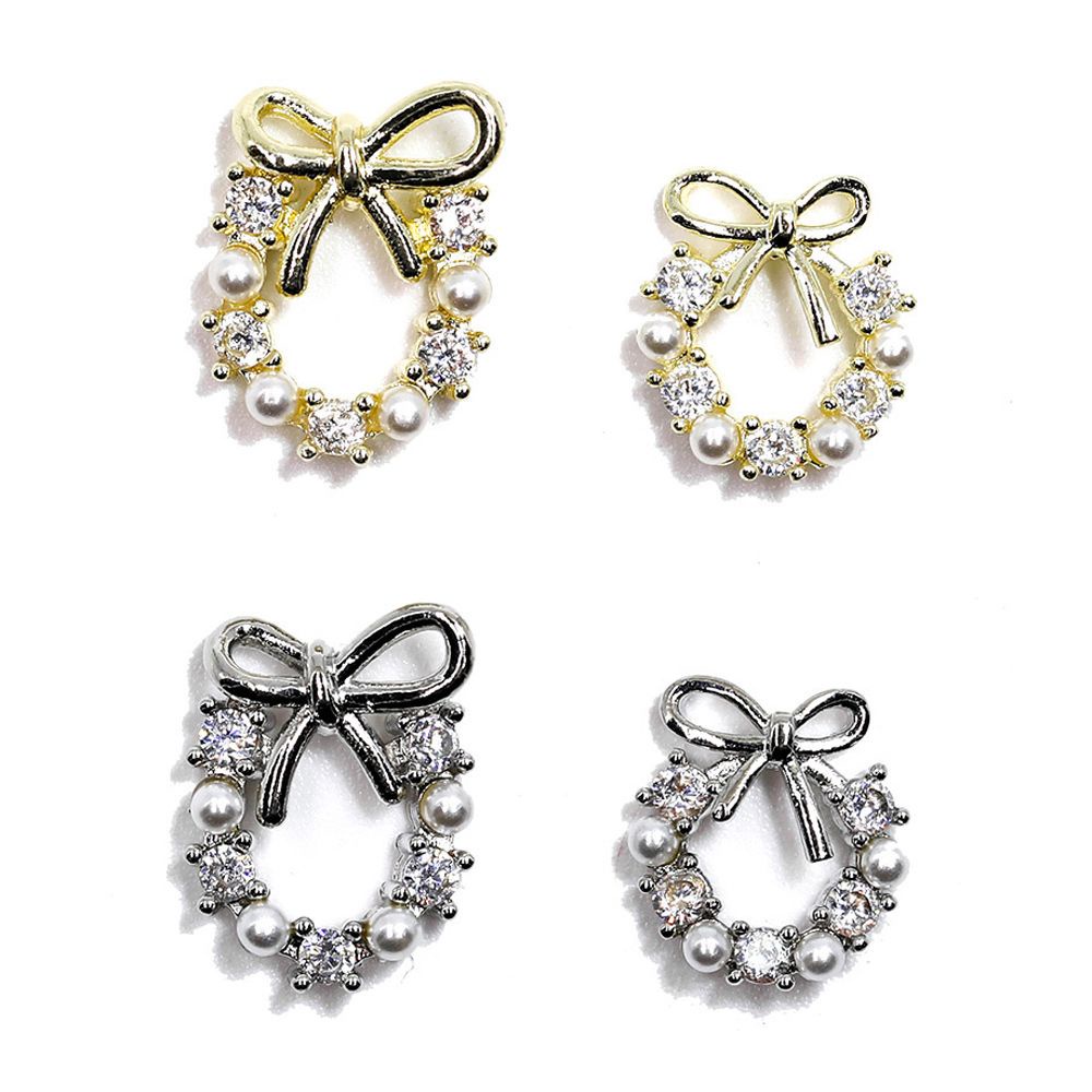 [Hàng mới về] Phụ kiện trang trí móng tay hình vòng hoa thắt nơ ngọc trai giả 3d Diy