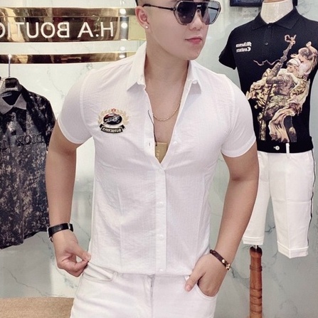 ÁO SƠ MI NAM NGẮN TAY THÊU LOGO CHẤT COTTON MỀM MỊN THOÁNG MÁT VS08 N&CSHOP