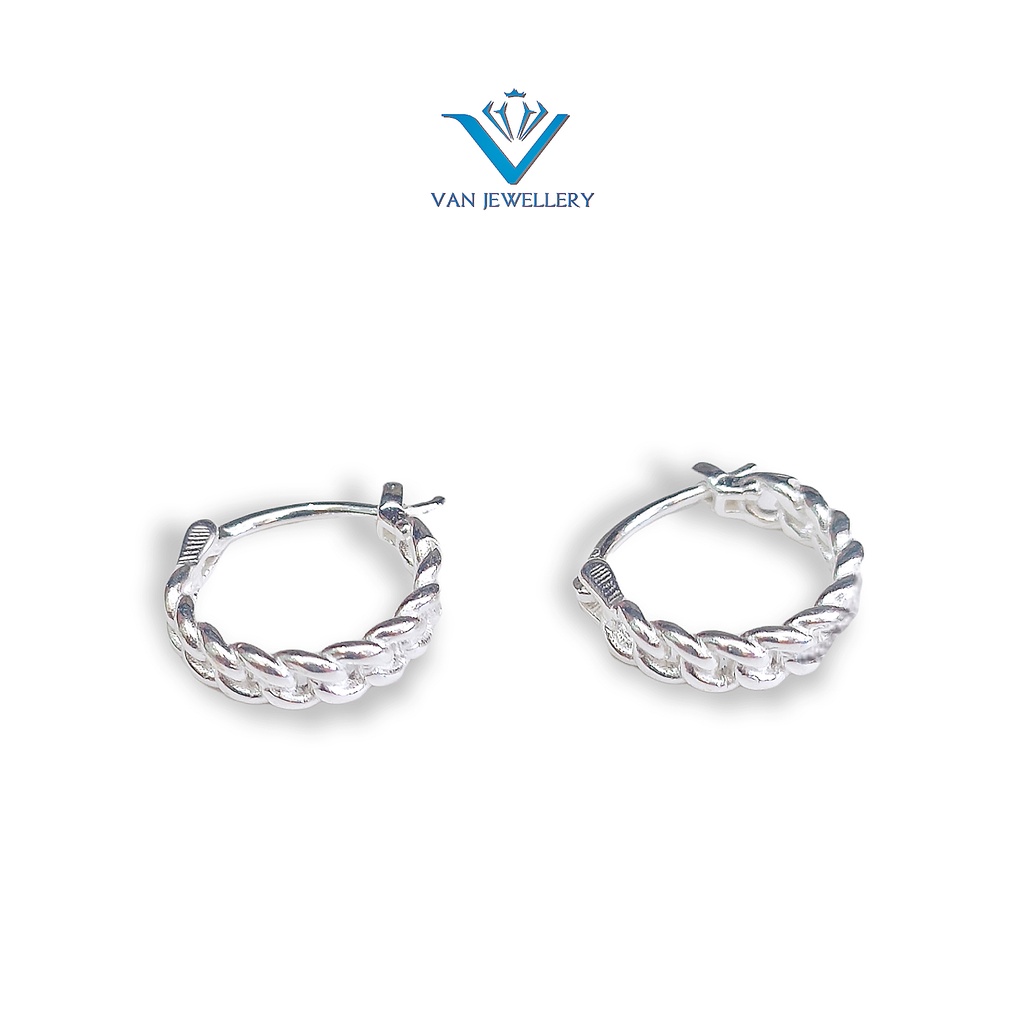 Khuyên tai bạc Khuyên móc xích đơn cổ điển phong cách Van jewelry V10168