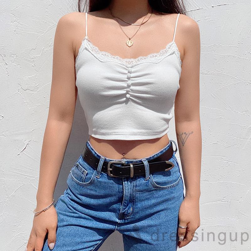 Áo Thun Nữ Tay Ngắn Phối Ren Cổ Chữ V Thời Trang