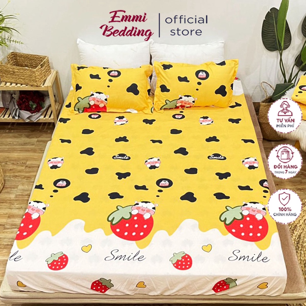 Bô ga gối cotton poly EmmiBedding, ga chun và 2 áo gối nằm siêu xinh