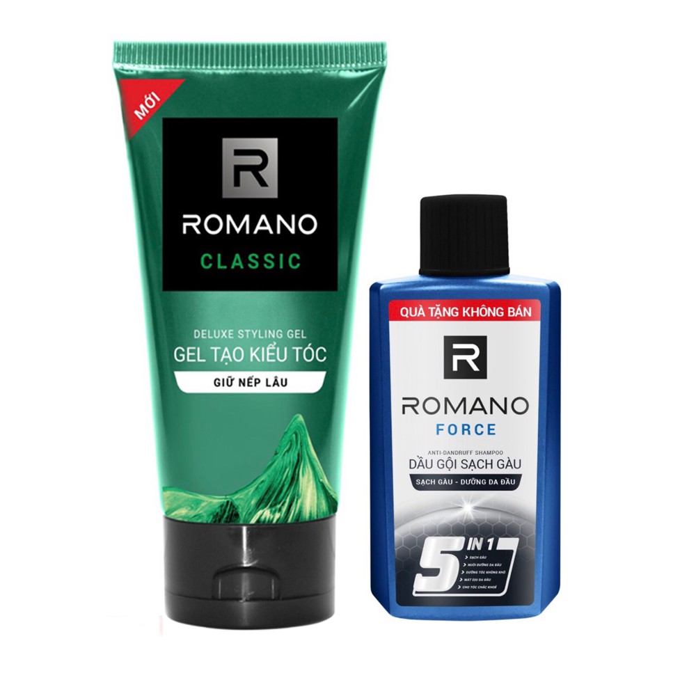 Gel Tạo kiểu tóc Romano  giữ nếp lâu làm mềm tóc 150g tặng dầu gội(hoặc sữa tắm)Romano 60g