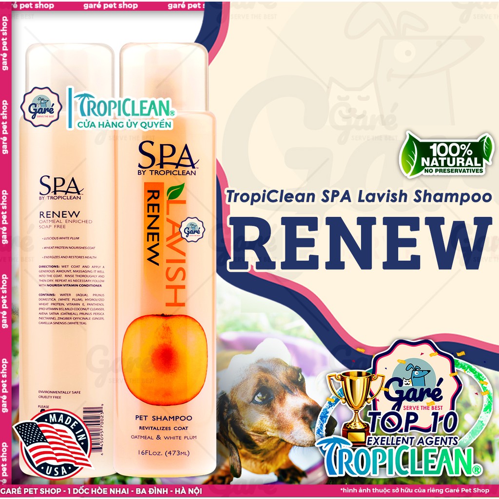 473ml - Sữa tắm SPA Lavish RENEW phục hồi lông hư tổn cao cấp cho Chó Mèo - TropiClean SPA Lavish RENEW