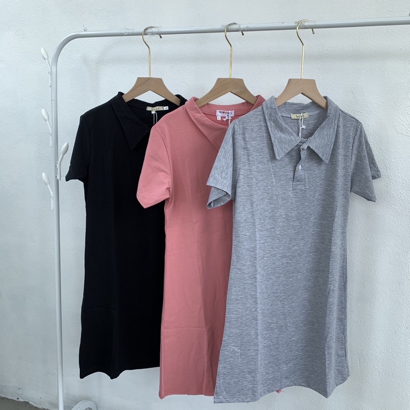 Váy Polo Trơn Nữ  🌸 Đầm dáng suông polo chất cotton, thun cộc tay màu ĐEN | HỒNG | XÁM Ulzzang HOT 🌸