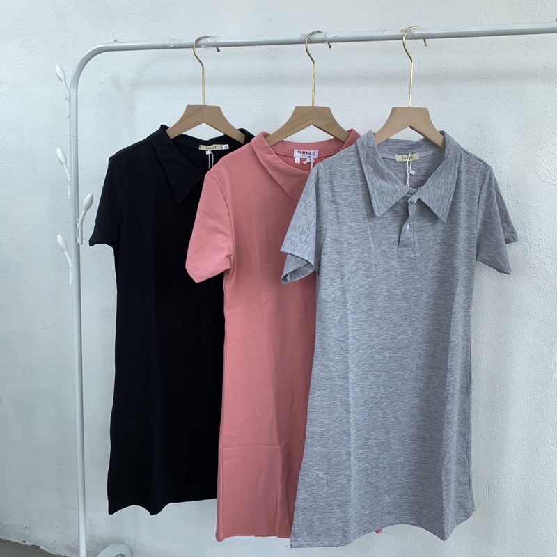 Váy Polo Trơn Nữ [FREESHIP] 🌸 Đầm dáng suông polo chất cotton, thun cộc tay màu ĐEN | HỒNG | XÁM Ulzzang HOT 🌸