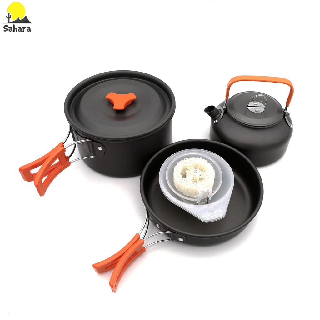 Bộ nồi ấm dã ngoại cắm trại DS-308 dành cho 2-3 người