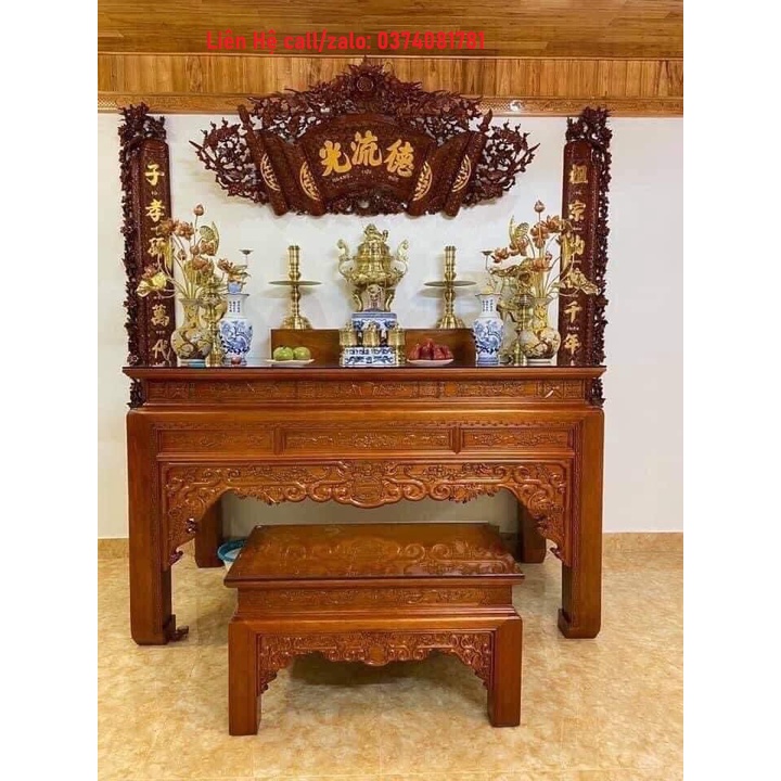 Bàn thờ gia tiên gỗ mít kèm bàn cơm chân 12 cao cấp