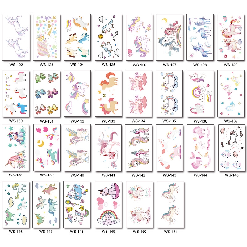 Sticker hình xăm ngựa kỳ lân dán tạm thời an toàn không độc hại dễ thương cho bé