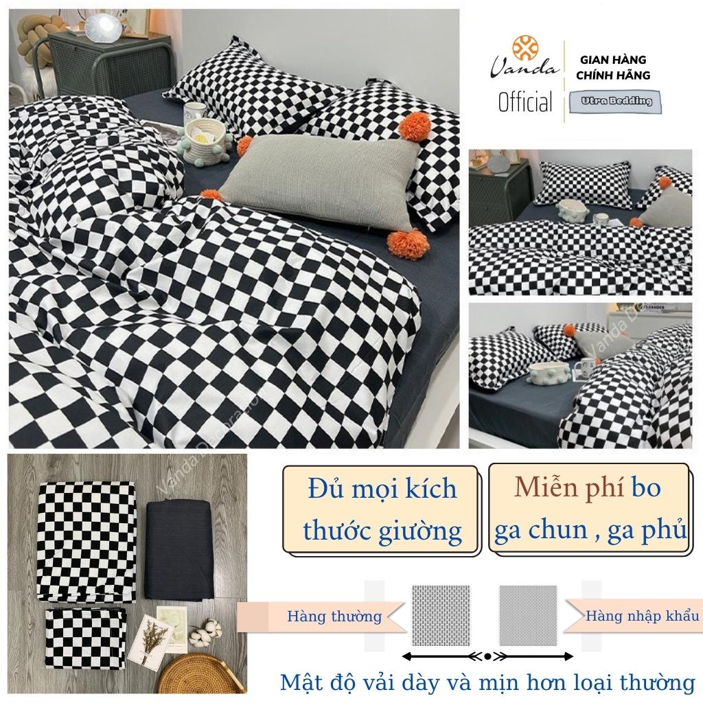 Bộ chăn ga gối Cotton Poly Vanda nhập khẩu họa tiết kẻ Miễn Phí bo chun drap giường