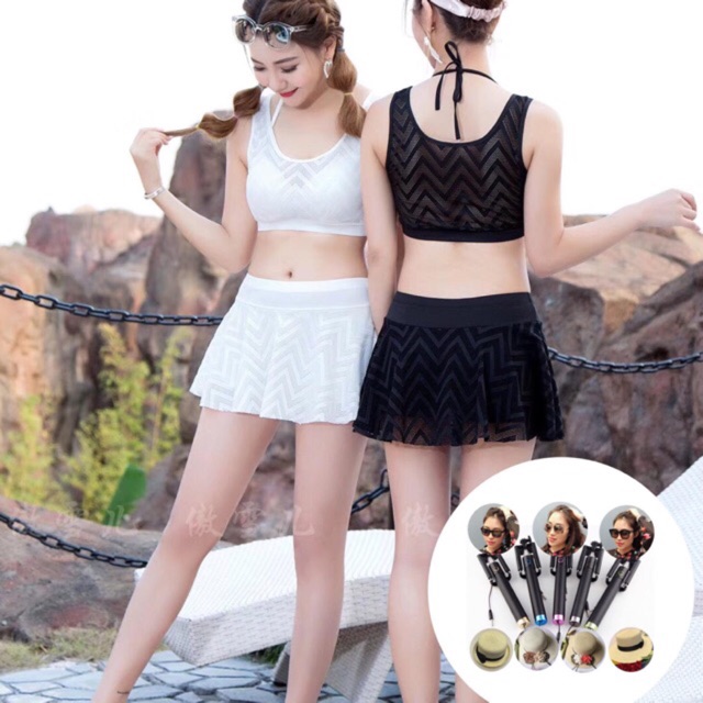 Bộ bơi bikini 2 mảnh chân váy kèm quần trong