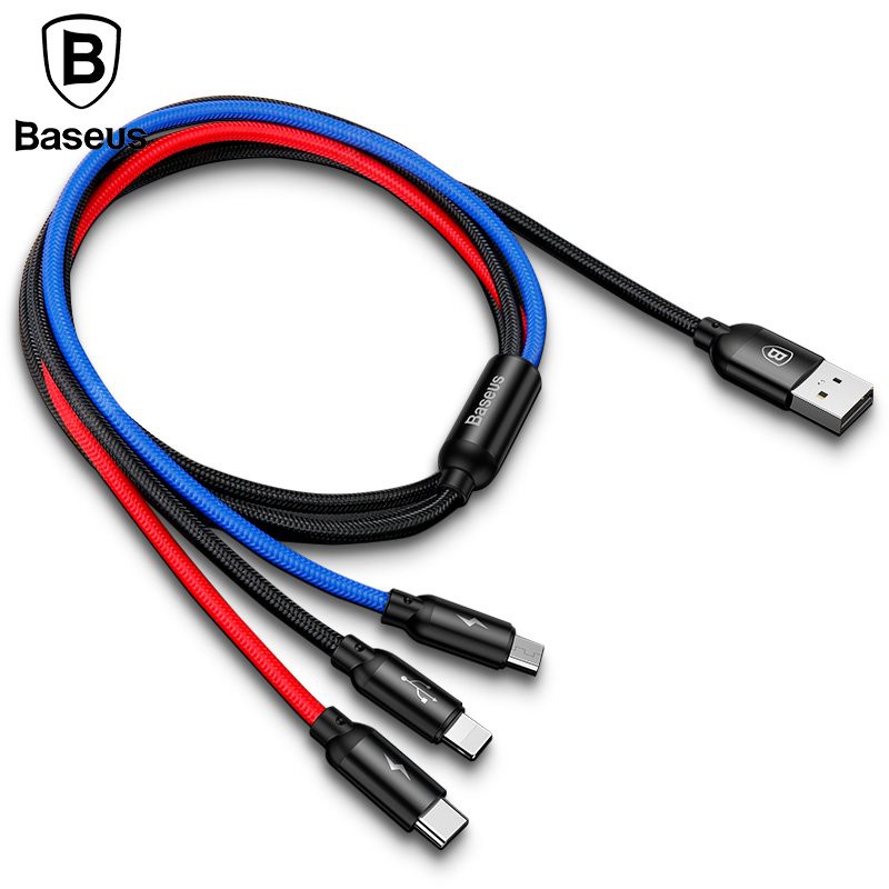 Cáp Sạc BASEUS 3 Đầu 3 Màu 1.2m ( BẢO HÀNH 12 THÁNG ).
