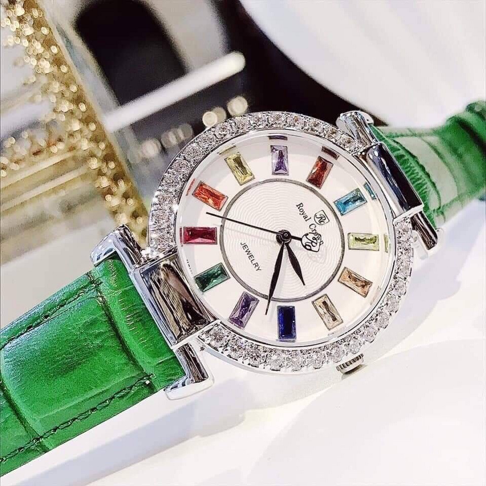 Đồng Hồ Nữ Royal Crown 4604 Dây Da Green Chính Hãng 36mm