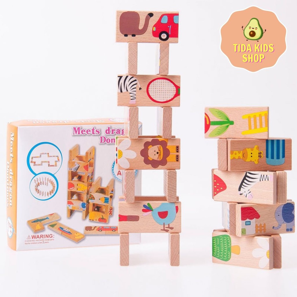 Đồ Chơi Gỗ TIDA KIDS SHOP, Đồ Chơi Thông Minh Meets Dragon Dominoes Ghép Gỗ 3D Nhiều Hình Cho Bé Giá Tốt