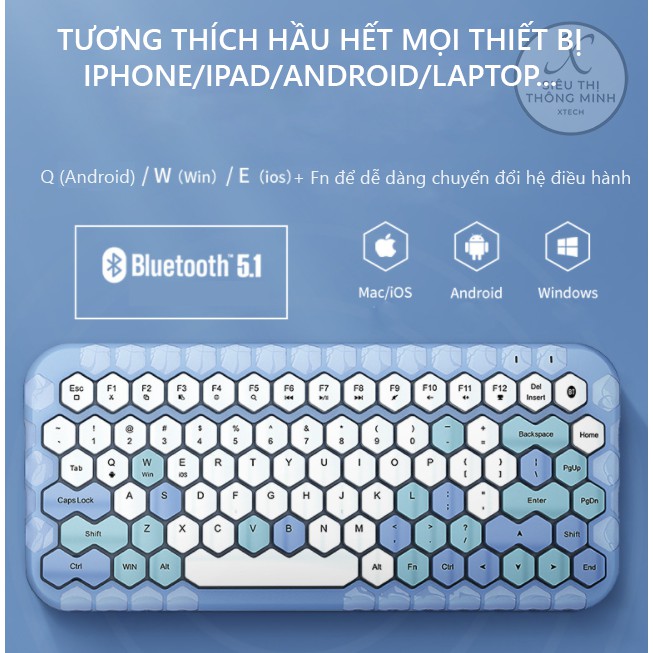 Bàn phím bluetooth không dây Mofii Honey BT - Tương thích IPad, Mac, Laptop,...- Hàng chính hãng có sẵn