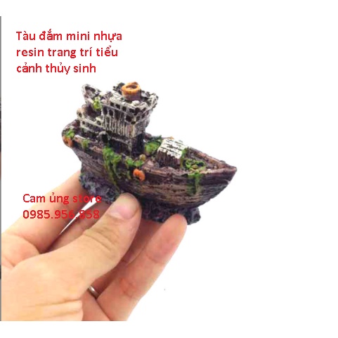 Tàu đắm mini trang trí bể cá cảnh thủy sinh- mô hình tiểu cảnh bán cạn- mô hình thuyền đắm chất liệu nhựa resin