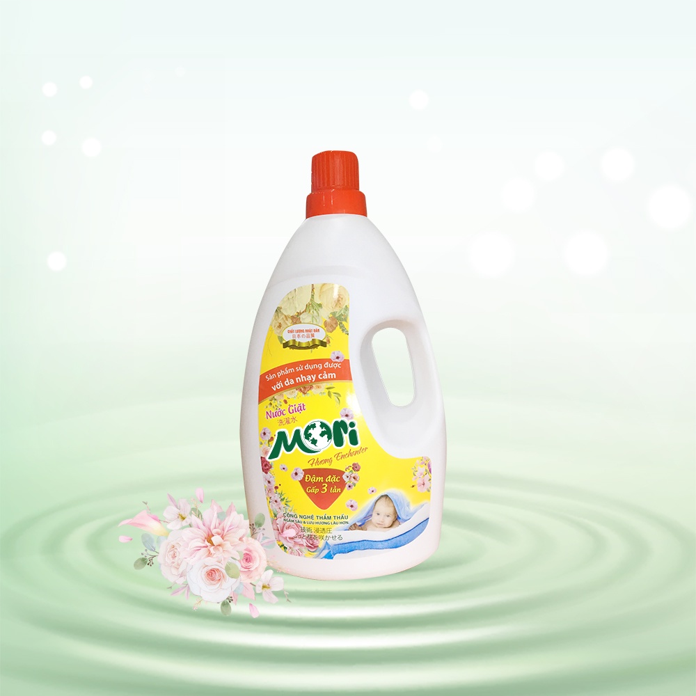 Nước giặt MORI can 2L, nước giặt xả đậm đặc, giặt sạch sâu, lưu hương bền lâu