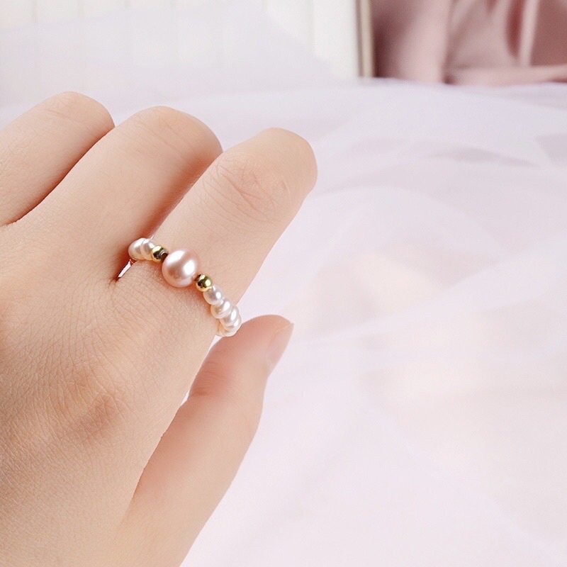Nhẫn Ngọc Trai Hạt 3 Ly Mặt Hồng Thời Trang, Dễ Thương Cho Nàng - Ngọc Trai Trường Thịnh