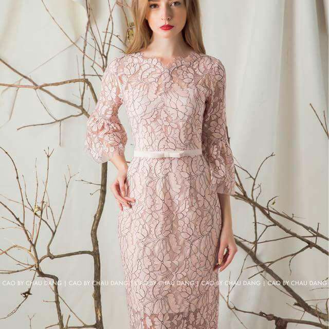 Combo 2 váy ren nude,  Hồng xoè.