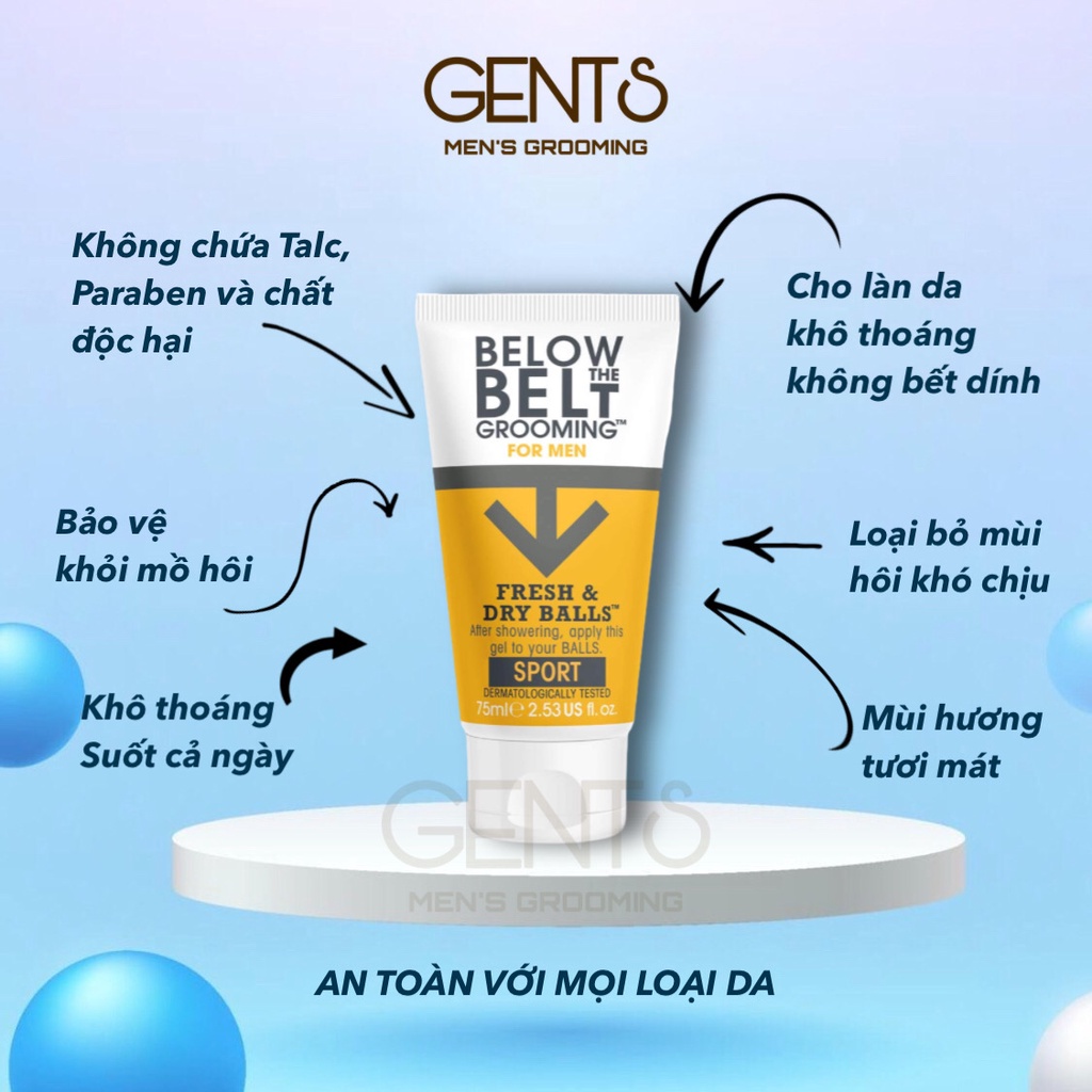 Kem dưỡng phụ khoa nam Below The Belt Grooming Fresh &amp; Dry Balls 75ml - Bảo vệ khỏi mồ hôi, mùi hôi và nấm