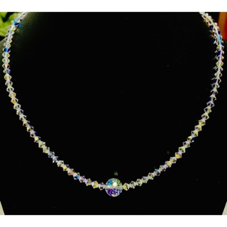 Vòng cổ pha lê Swarovski nón 4ly kết hợp đa cạnh nhuyễn 8ly
