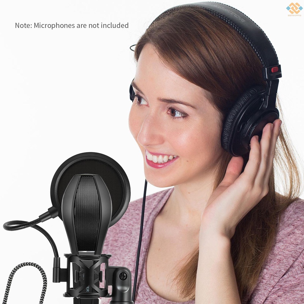 B&S Giá đỡ micro có thể gập lại để bàn có bộ lọc âm thanh hai đầu ngỗng cho Podcasts Internet Chat Meet | BigBuy360 - bigbuy360.vn